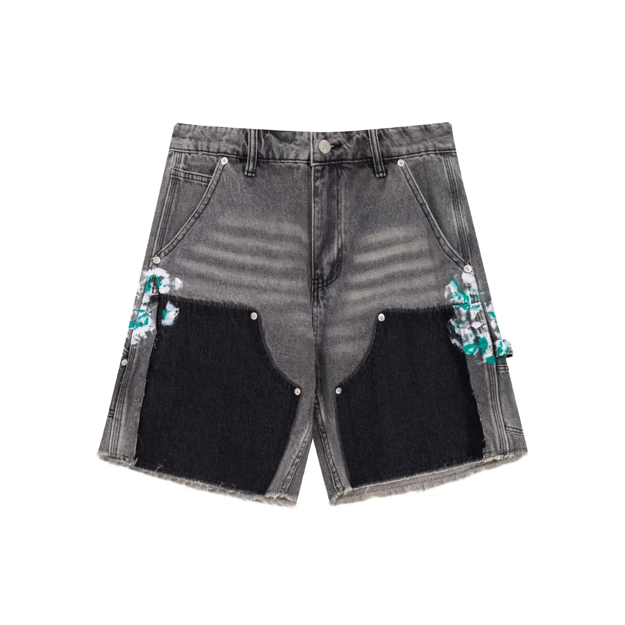668#Gallery Dept New Splashed Ink Splashed Paint Logging Pants Spliced ​​Cargo Pants Washed Jeans Shorts Beautiful Trendy Five-Fifth Pants Versatile Casual Pants Blue Black Gray Khaki S~XL P250